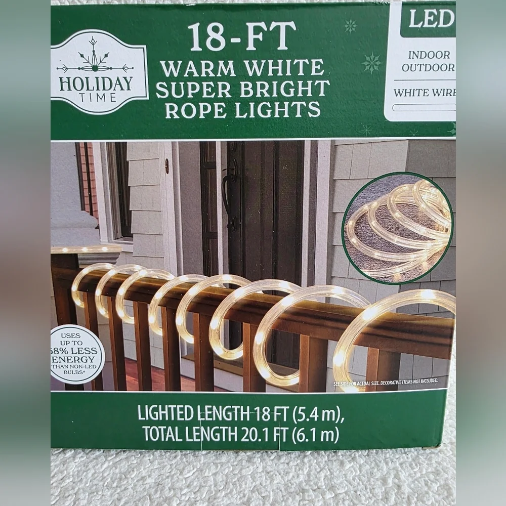 New LED ROPE Garland 18' Tape Christmas Holiday Lights - WARM WHITE super bright